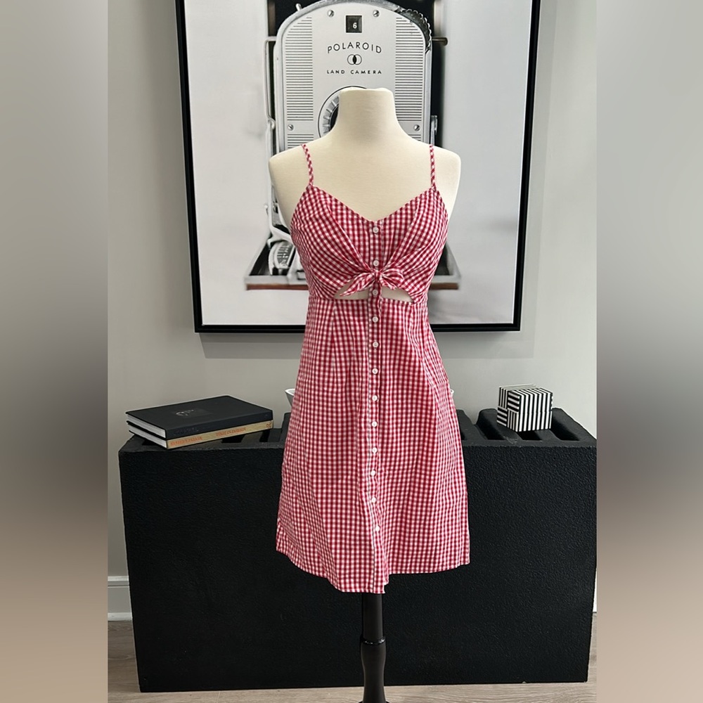 BRAND NEW! Cotton Dress Gingham Spaghetti Straps Peek-A-Boo Cutout Under Bust